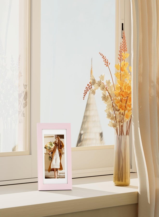 Vittanly مجموعة إطارات صور فيتانلي 4×6، 4 قطع، لعرض صور مقاس 3.5×5 مع إطار داخلي أو 4×6 بدون إطار داخلي، إطارات صور صغيرة للعرض على الحائط أو الطاولة، مصنوعة من خشب هندسي مع زجاج شبكي مقاوم للكسر، لون وردي فاتح - Image 2